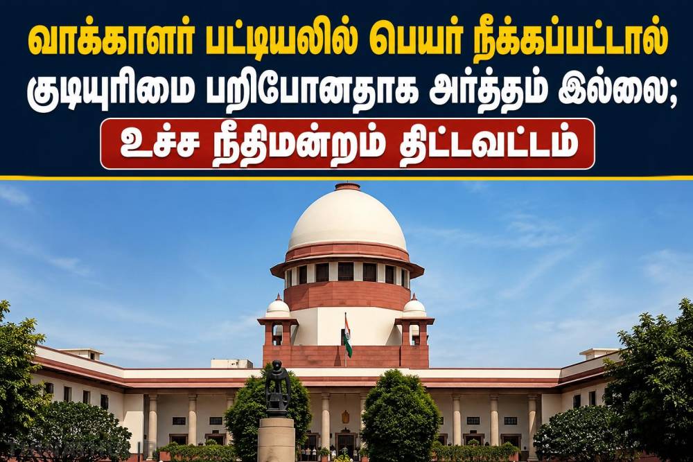 வாக்காளர் பட்டியலில் பெயர் நீக்கப்பட்டாலும் குடியுரிமை பறிபோனதாக கருத முடியாது: உச்ச நீதிமன்றம் விளக்கம்