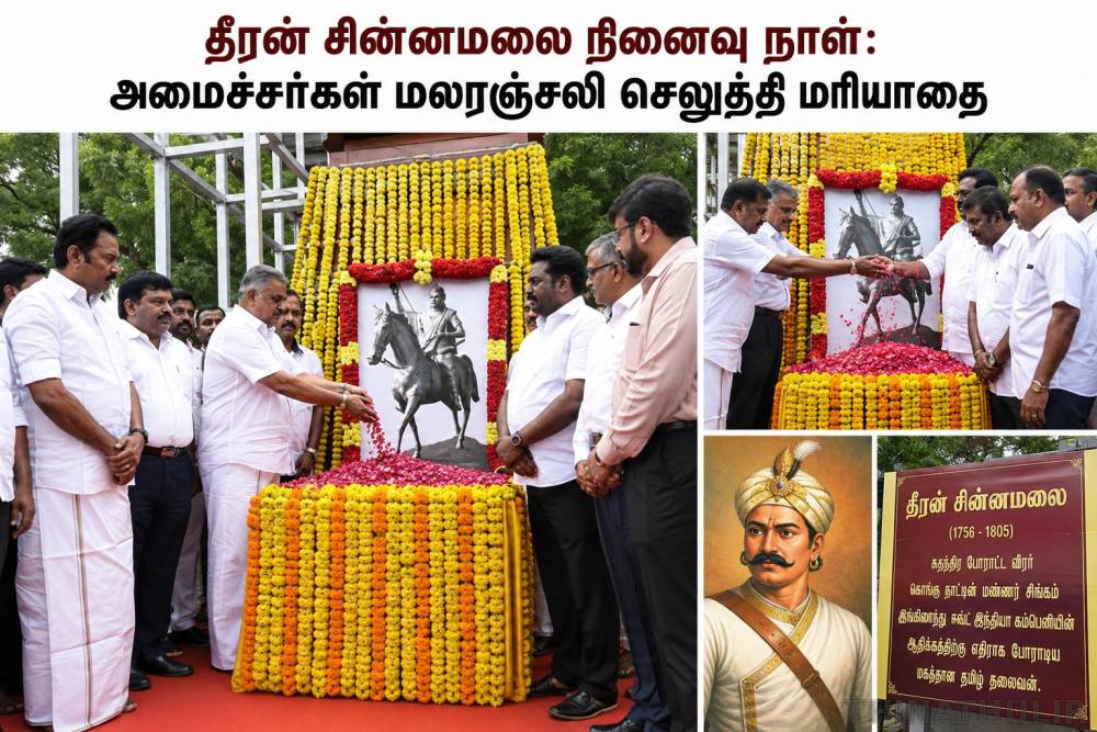 தீரன் சின்னமலை நினைவு நாள்: அமைச்சர்கள் மலரஞ்சலி செலுத்தி மரியாதை