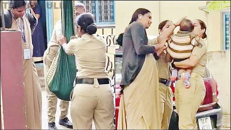 போலீஸ் தேர்வு எழுதிய தாய்... 8 மாத குழந்தையை தொட்டிலில் போட்டு தாலாட்டிய பெண் போலீசார்