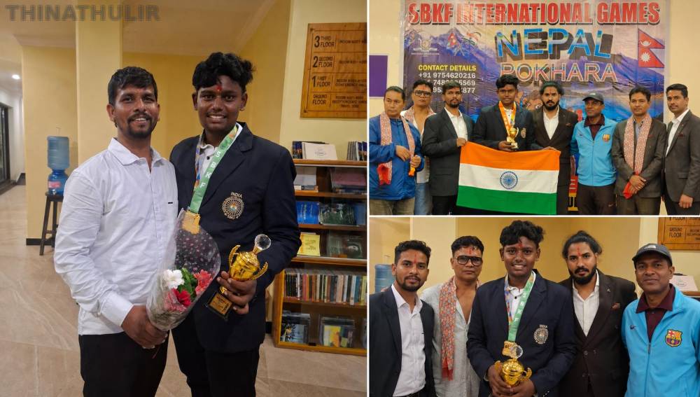 நேபாளில் SBKF சர்வதேச போட்டி: கராத்தேவில் தங்கம் வென்ற மதுரை மாணவர் வீர பிரகாஷ் – தமிழக வீரர்கள் 19 தங்கம் குவித்து சாதனை