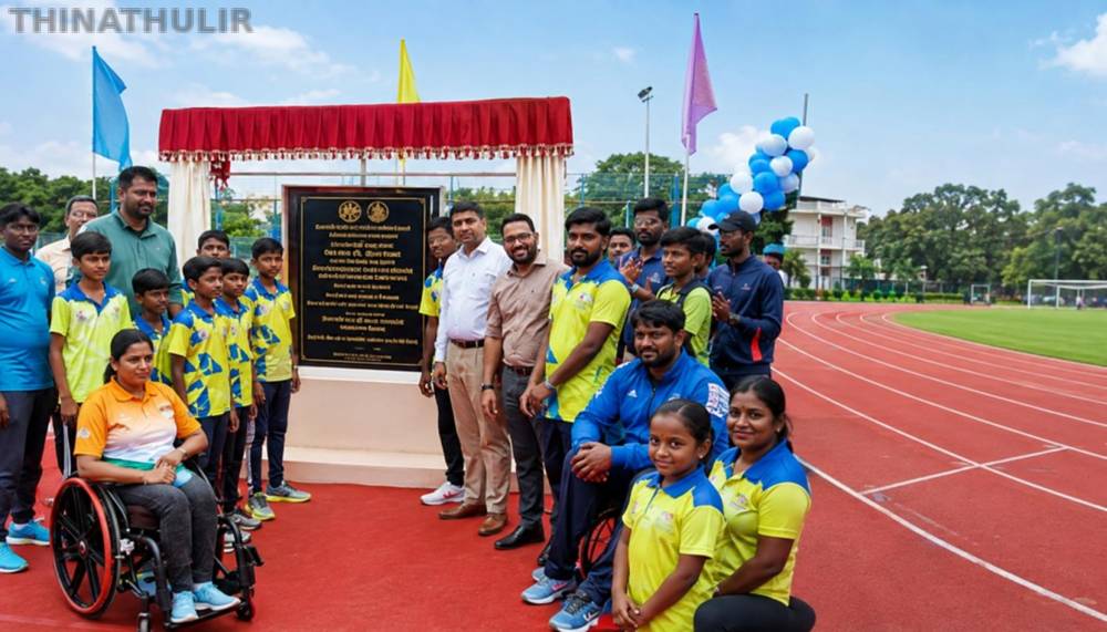 நேரு உள்விளையாட்டரங்கத்தில் புதுப்பிக்கப்பட்ட செயற்கை இழை தடகள ஓடுதளம் திறப்பு