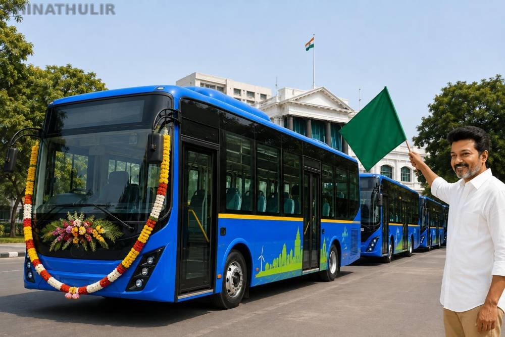 சென்னையில் 2-ம் கட்டமாக 750 ஏ.சி. மின்சார பஸ்கள்: முதல்-அமைச்சர் விஜய் இன்று தொடங்கி வைக்கிறார்