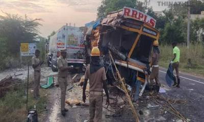 கரூர் அருகே நேருக்கு நேர் மோதிய லாரிகள்: 2 டிரைவர்கள் பலி