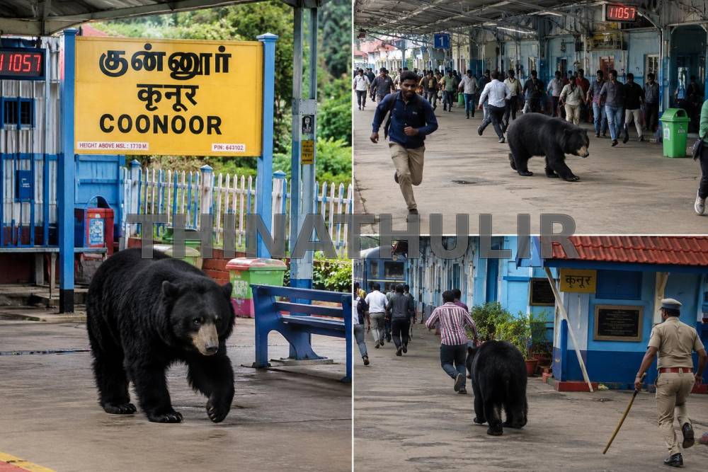 குன்னூர்: ரெயில் நிலையத்திற்குள் புகுந்த கரடி..