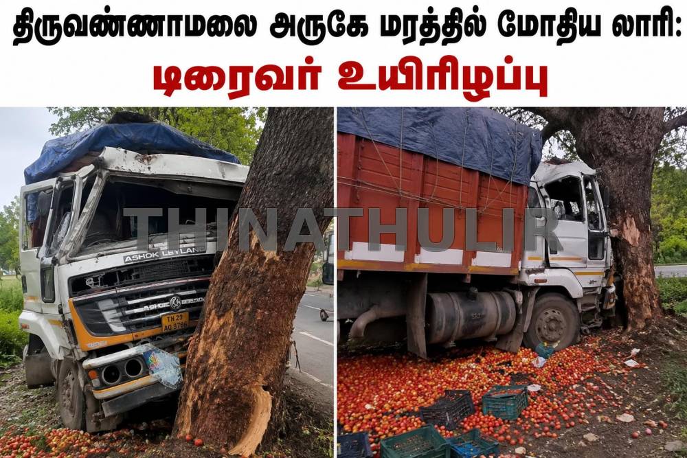 திருவண்ணாமலை அருகே மரத்தில் மோதிய லாரி: டிரைவர் உயிரிழப்பு