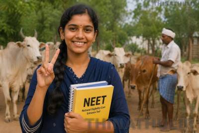 ‘நீட்' தேர்வில்  சாதனை படைத்த மாடு மேய்க்கும் தொழிலாளியின் மகள்