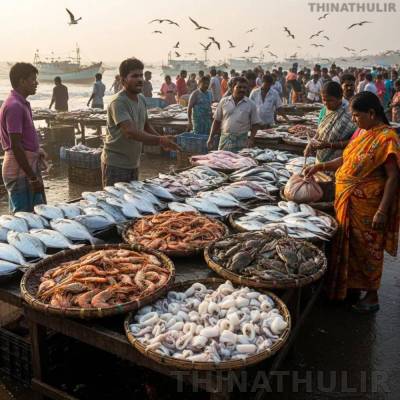 காசிமேடு மீன் சந்தையில் ஞாயிற்றுக்கிழமை மக்கள் கூட்டம் அலைமோதியது