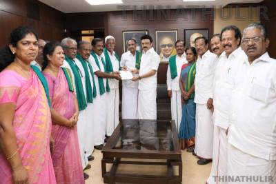 மு.க.ஸ்டாலினை சந்தித்த காவிரி விவசாய சங்க நிர்வாகிகள்