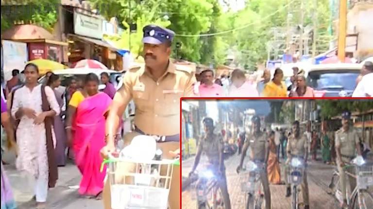 50 ஆண்டுகளுக்கு பிறகு மதுரை மீனாட்சி அம்மன் கோவில் சித்திரை வீதிகளில் மீண்டும் போலீஸ் சைக்கிள் ரோந்து