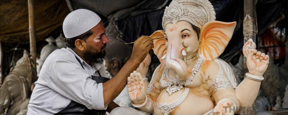 முஸ்லிம் கலைஞரின் கைவண்ணத்தில் உருவான விநாயகர் சிலை