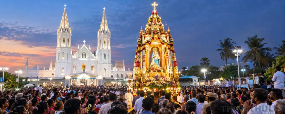 வேளாங்கண்ணியில் பிரம்மாண்ட பெரிய தேர் பவனி; பல்லாயிரக்கணக்கான பக்தர்கள் வழிபாடு