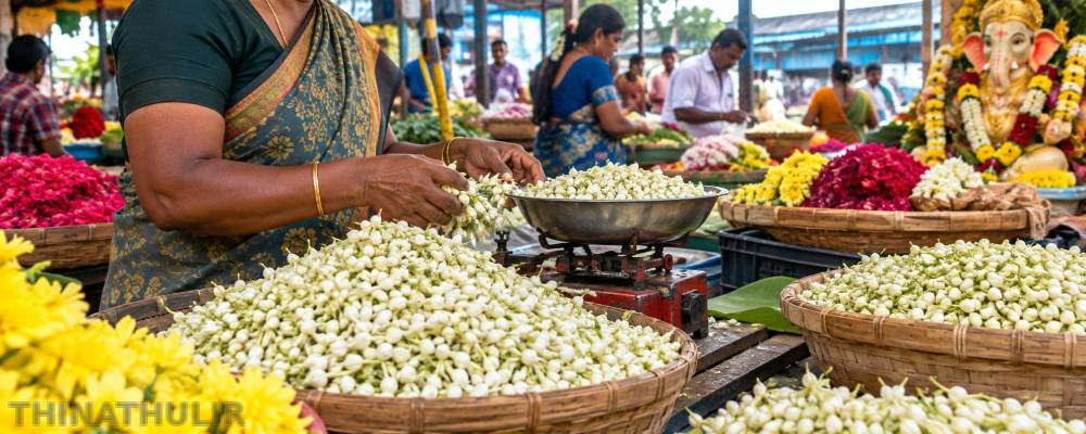 விநாயகர் சதுர்த்தியால் உயர்ந்த பூக்கள் விலை; திண்டுக்கலில் மல்லிகை கிலோ ரூ.1,500
