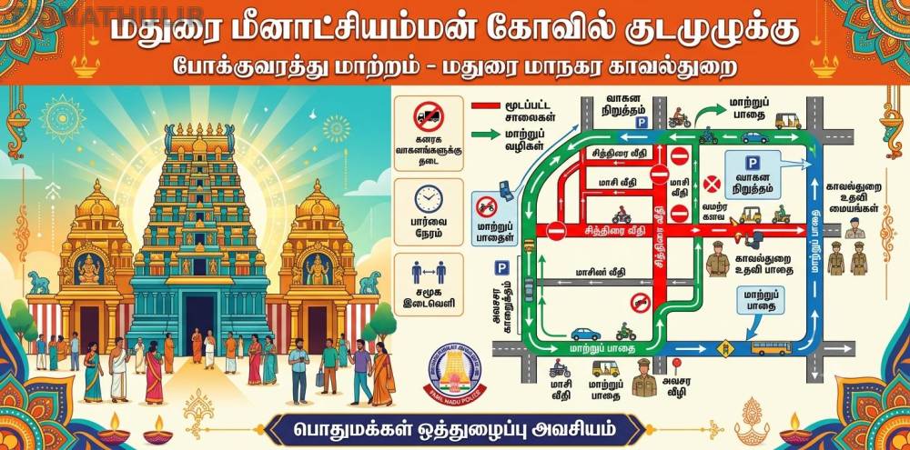 மதுரை மீனாட்சியம்மன் கோவில் குடமுழுக்கு-போக்குவரத்து மாற்றம்