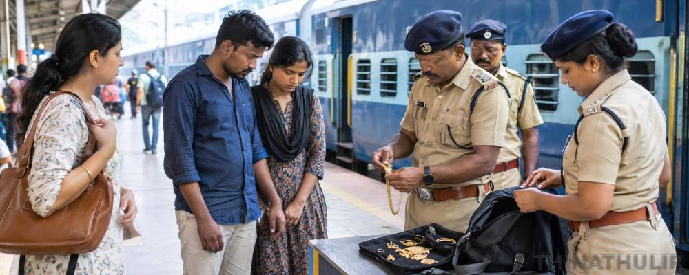 சென்னை பெண்ணிடம் 26 பவுன் நகை கொள்ளை: ரெயிலில் தம்பதி கைவரிசை; 2 மணி நேரத்தில் மீட்ட போலீசார்