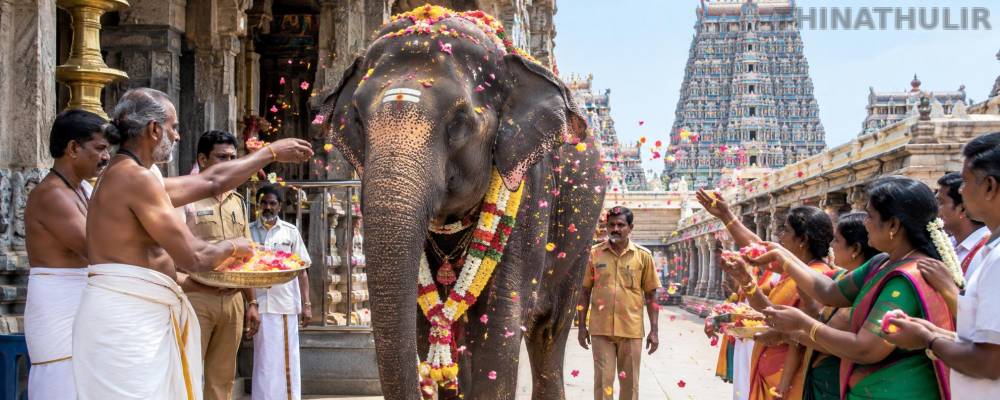மதுரை மீனாட்சி அம்மன் கோவிலுக்கு வந்த துர்கா யானைக்கு வரவேற்பு