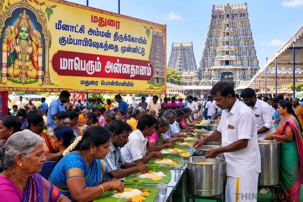 மீனாட்சி அம்மன் கும்பாபிஷேகத்தை முன்னிட்டு TVK சார்பில் மாபெரும் அன்னதானம்