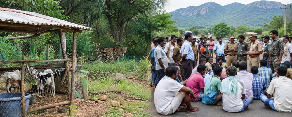 ஈரோடு அருகே சிறுத்தை கடித்து 3 ஆடுகள் பலி: கிராம மக்கள் சாலை மறியல்