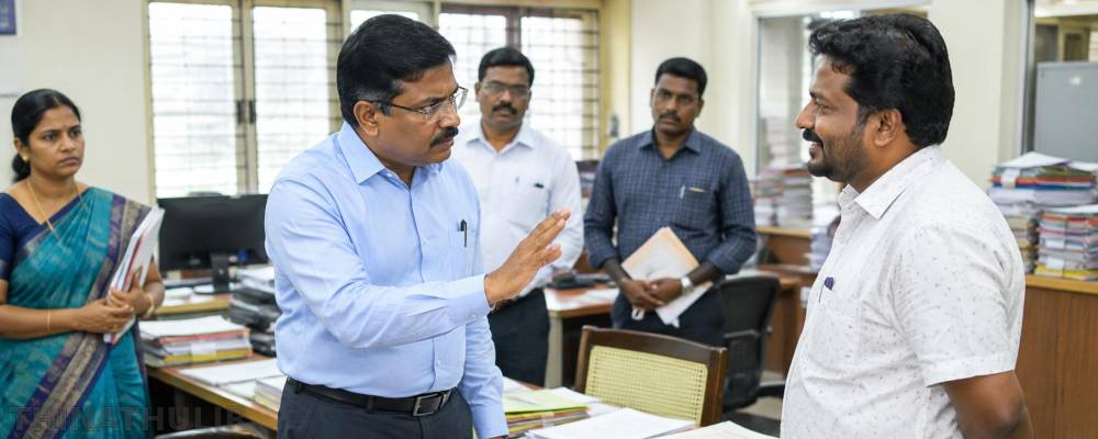 நகராட்சி அலுவலகத்தில் திடீர் சோதனை: சிரித்த ஒப்பந்ததாரரை எச்சரித்த அதிகாரி