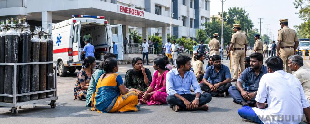 திருப்பூர்: ஆக்சிஜன் தீர்ந்ததால் மருத்துவமனையில் உயிரிழந்ததாக குற்றச்சாட்டு - உறவினர்கள் சாலை மறியல்