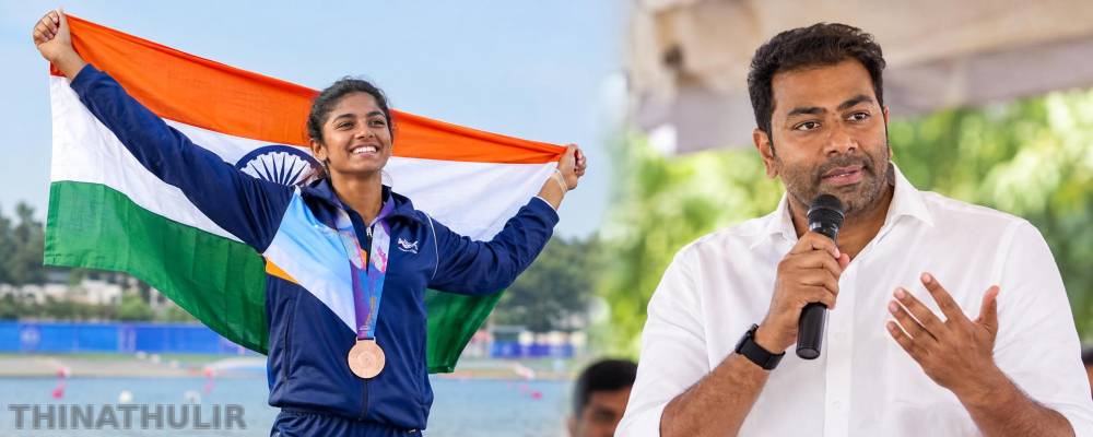 ஆசிய போட்டியில் வெண்கலம் வென்ற நேத்ரா குமணன்: அமைச்சர் ஆதவ் அர்ஜுனா வாழ்த்து