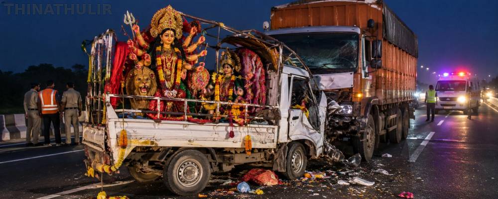 மராட்டியம்: விபத்தில் 7 பேர் பலி; துர்கா சிலையை எடுத்து வந்தபோது சோகம்