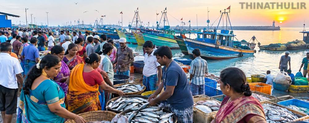 மீன் வாங்க குவிந்த மக்கள்... அதிகாலையிலேயே களைகட்டிய கடலூர் துறைமுகம்
