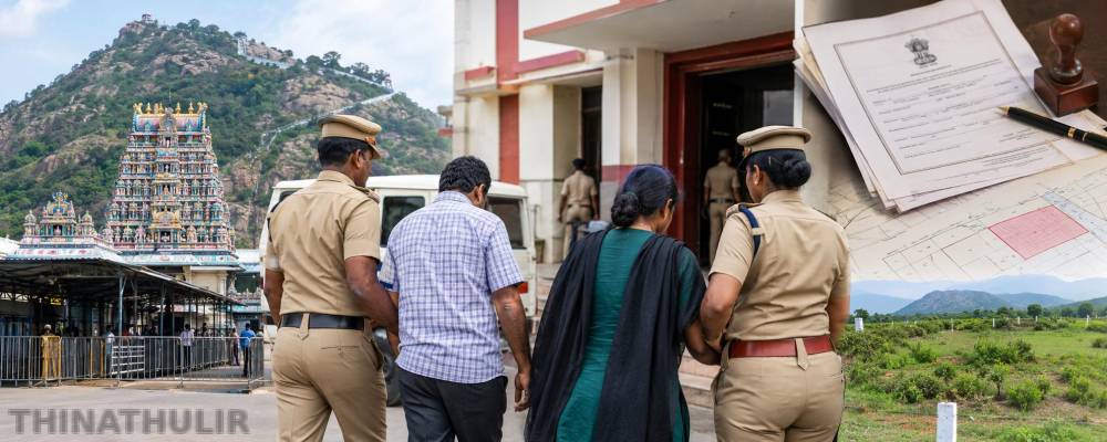 பழனியில் ரூ.100 கோடி மதிப்பிலான நில மோசடி தொடர்பான வழக்கில், பதிவுத்துறையைச் சேர்ந்த பெண் ஊழியர் உள்பட மேலும் 2 பேரை சி.பி.சி.ஐ.டி. போலீசார் கைது செய்துள்ளனர்.