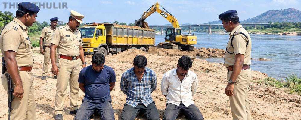 வைகை ஆற்றில் மணல் கடத்தல்: விரட்டிச் சென்று 3 பேரை மடக்கிப் பிடித்த போலீசார்