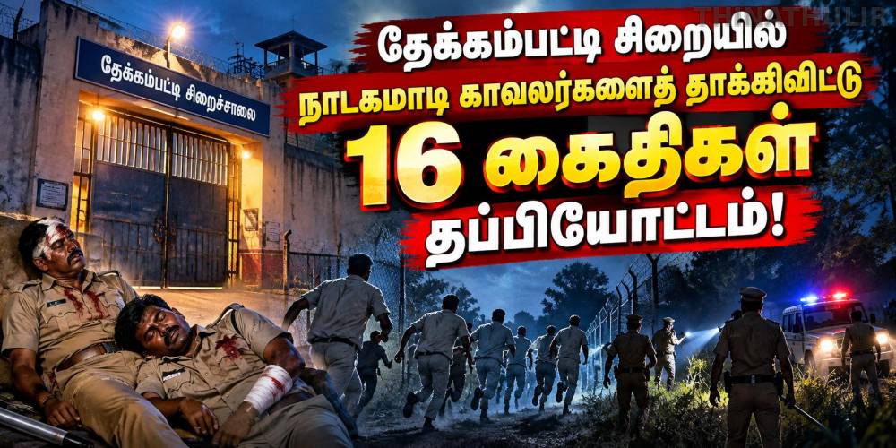 தேனி தேக்கம்பட்டி சிறையில் 16 கைதிகள் தப்பியோட்டம்:
